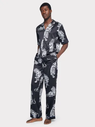 Chelsea Peers Tiger Print Satin Pyjama Set, Black Lotus - Black Lotus - Male