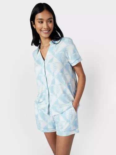 Chelsea Peers Tiled Turtle Print Short Pyjamas, Off White/Blue - Off White/Blue - Female