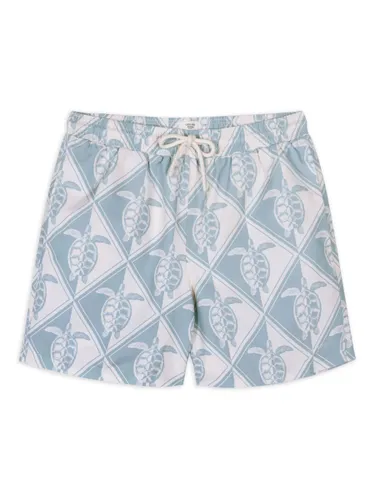 Chelsea Peers Tiled Turtle Swim Shorts, Off White/Blue - Off White/Blue - Male