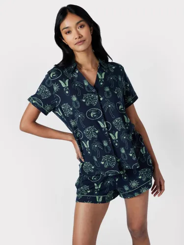 Chelsea Peers Tropical Holiday Print Short Pyjamas, Navy/Green - Navy/Green - Female