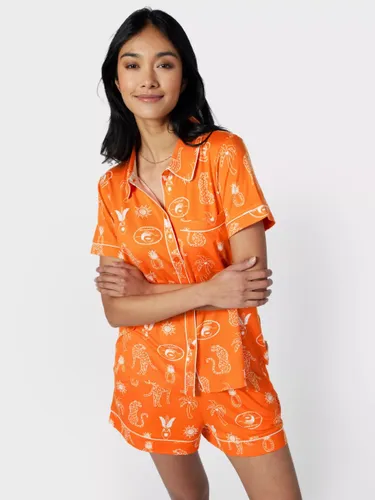 Chelsea Peers Tropical Holiday Print Short Pyjamas, Orange - Orange - Female