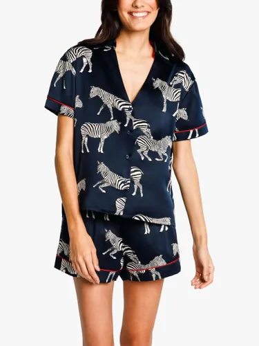 Chelsea Peers Zebra Print Satin Short Pyjama Set - Navy - Female