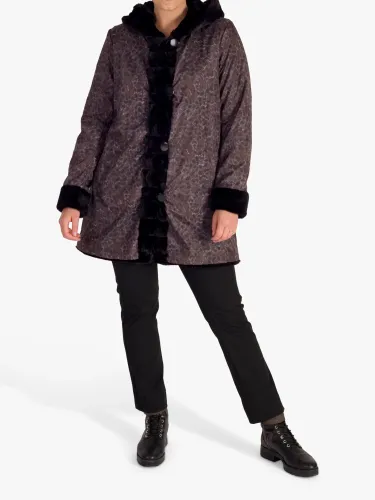 chesca Animal Spot Print Reversible Faux Fur Coat, Brown/Black - Brown/Black - Female