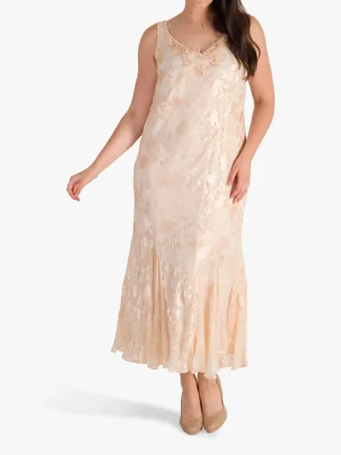 chesca Beaded Applique Trim Printed Devoree Dress, Blush - Blush - Female