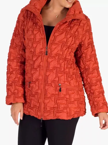 Chesca Bonfire Embroidered Quilted Coat - Burnt Orange - Female