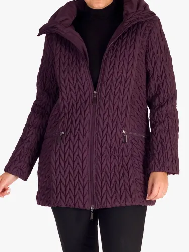Chesca Cable Embroidered Quilted Coat - Plum - Female