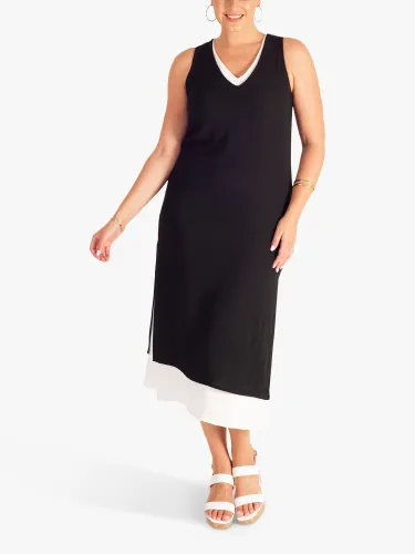 chesca Double Layer Sleeveless Midi Dress, Black/White - Black/White - Female