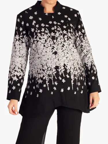 chesca Floral Placement Jacquard Jacket - Black/Silver - Female