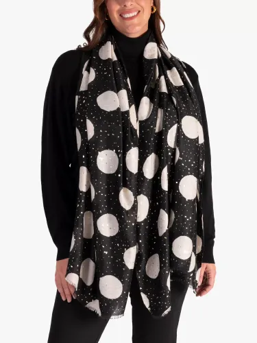 chesca Large Spot with Speckles Printed Scarf, Black/Gold - Black/Gold - Female