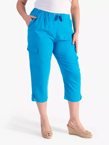 chesca Mid Length Linen Trousers - Turquoise - Female