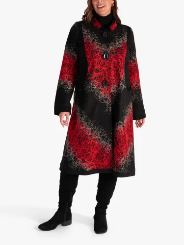 chesca Scribble Embroidered Coat, Black/Red - Black/Red - Female