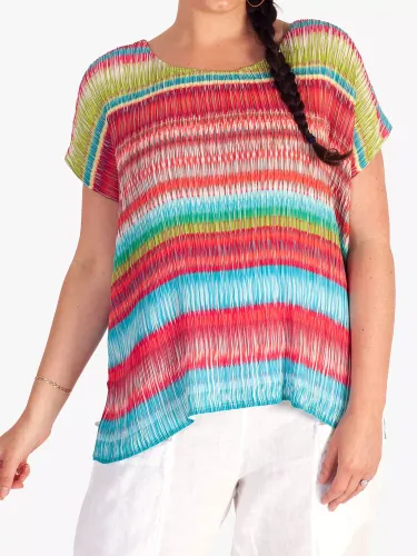 chesca Stripe Print Short Sleeve Top, Coral/Multi - Coral/Multi - Female