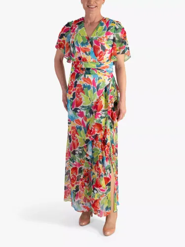 chesca Tropical Print Faux Wrap Chiffon Maxi Dress, Multi - Multi - Female