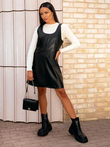 Chi Chi London Faux Leather Pinafore Dress, Black - Black - Female