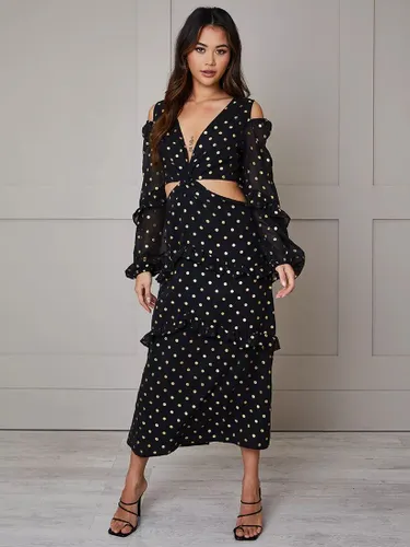 Chi Chi London Foil Spot Midi Dress, Black - Black - Female