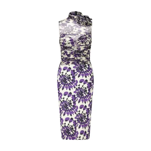 Chiara Boni , Vina Cocktail Dress with Turtleneck Floral Details ,Purple female, Sizes: