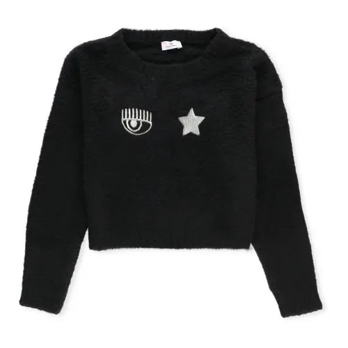 Chiara Ferragni Collection , Black Sweater with Embroidered Logo ,Black female, Sizes: