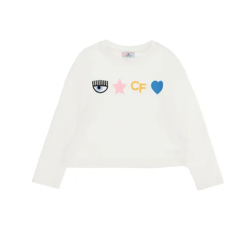 Chiara Ferragni Collection , Chiara Ferragni Rainbow Long-sleeved Embroidered T-shirt ,White female, Sizes: