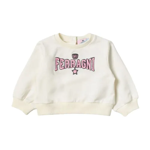 Chiara Ferragni Collection , Cream Kids Sweater with Pink Logo Embroidery ,Beige female, Sizes: