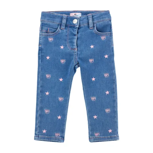 Chiara Ferragni Collection , Eyestar Embroidered Kids Jeans ,Blue female, Sizes: