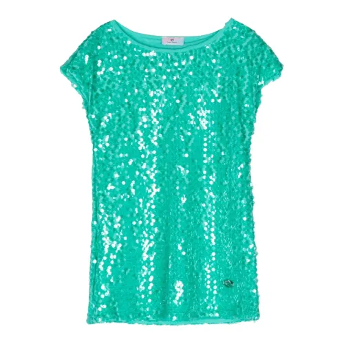 Chiara Ferragni Collection , Green Sequin T-Shirt Dress ,Green female, Sizes: