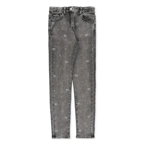 Chiara Ferragni Collection , Grey EyeStar Pattern Cotton Jeans for Girls ,Gray female, Sizes: