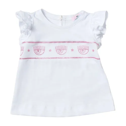 Chiara Ferragni Collection , Kids White T-shirt with Eye Star Logo ,White female, Sizes: