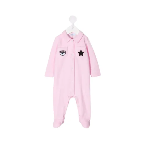 Chiara Ferragni Collection , Long-sleeved onesie with feet ,Pink female, Sizes: