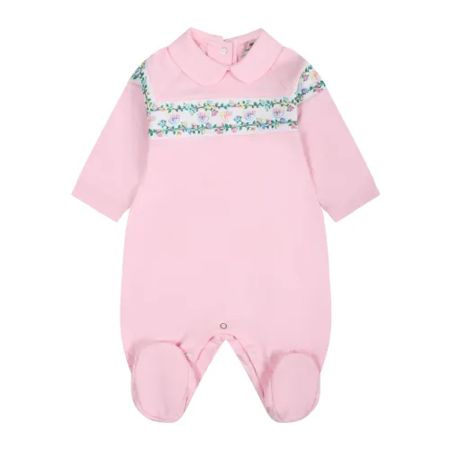 Chiara Ferragni Collection , Pink Cotton Playsuit with Flirting Eyes and Multicolor Roses ,Pink female, Sizes:
