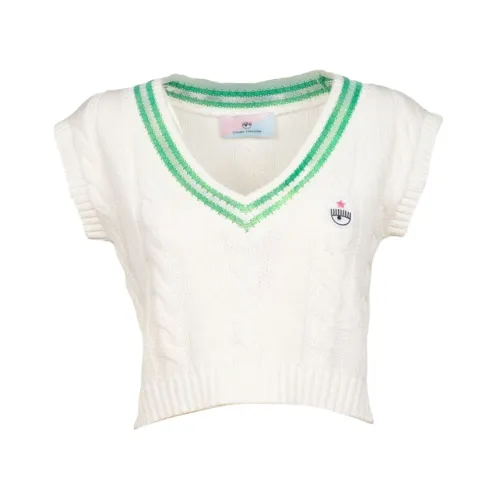 Chiara Ferragni Collection , Short White and Green Vest ,White female, Sizes: