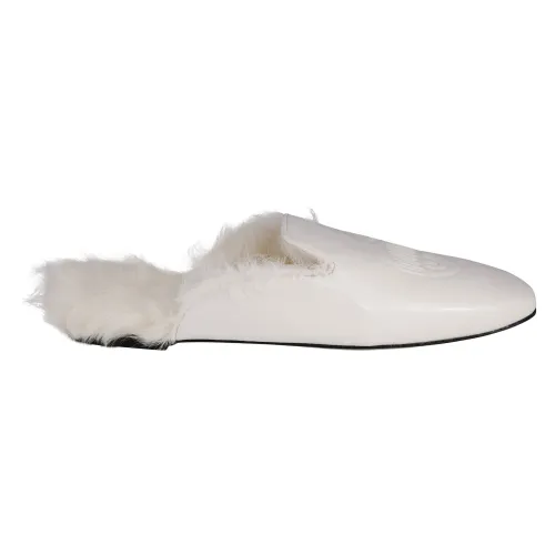 Chiara Ferragni Collection , square toe mules sandals in patent leather and internal fur ,White female, Sizes: