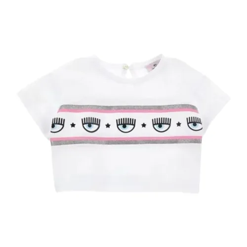 Chiara Ferragni Collection , White Cropped T-shirt with Maxi Logomania ,White female, Sizes: