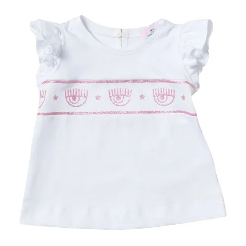 Chiara Ferragni Collection , White Eye Star T-shirt for Kids ,White female, Sizes: