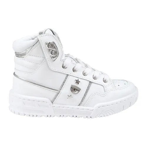 Chiara Ferragni Collection , White Leather Sneakers with Lurex Side Bands ,White female, Sizes: