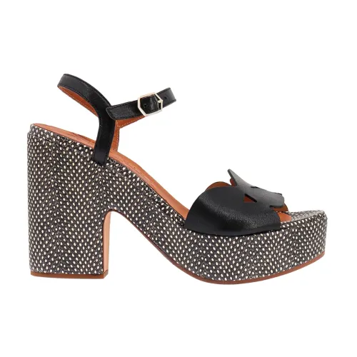 Chie Mihara , Adjustable Strap Wide Heel Sandals ,Black female, Sizes: