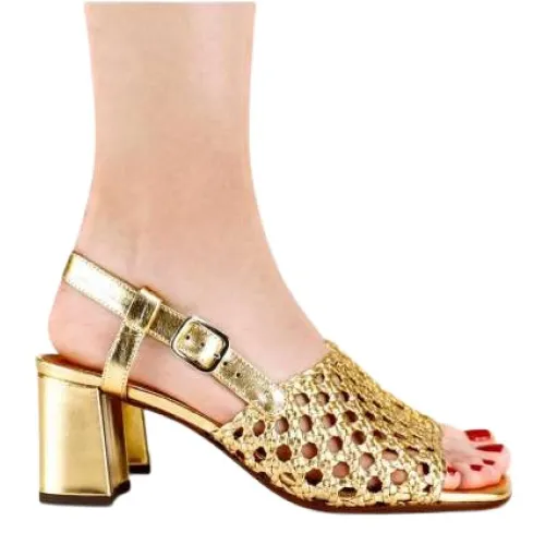 Chie Mihara , Golden Laminated Leather Sandal ,Yellow female, Sizes: