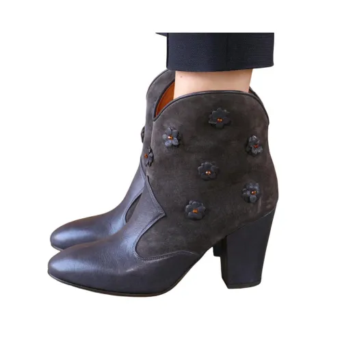 Chie Mihara , Rustic Leather High Boots - Navy/Grey ,Brown female, Sizes: