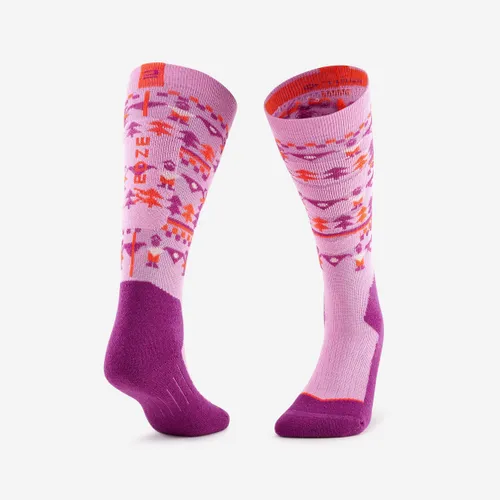Children's Ski And Snowboard Socks 100 - Pink Patterned