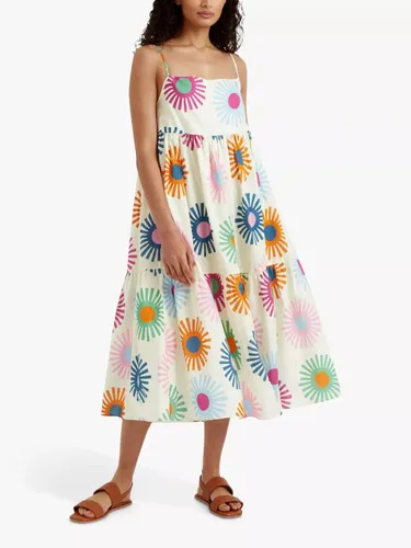 Chinti & Parker Soleil Linen Blend Midi Sun Dress, Cream/Multi - Cream/Multi - Female