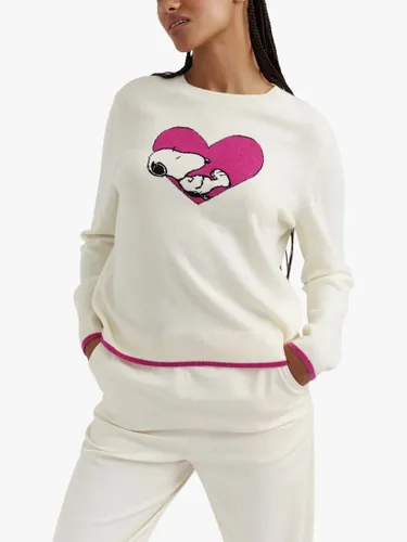 Chinti & Parker Wool and Cashmere Blend Snoopy Love Jumper, Cream/Berry - Cream/Berry - Female