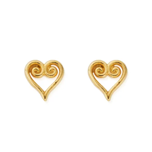 ChloBo Gold Plated Scroll Heart Stud Earrings