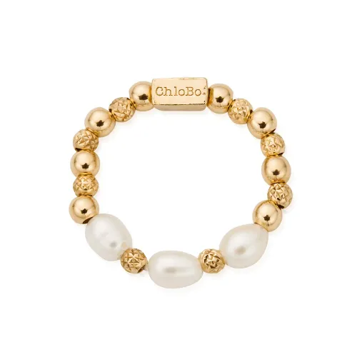 ChloBo Gold Plated Triple Sparkle Pearl Ring