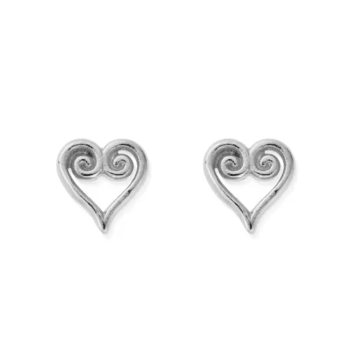 ChloBo Silver Scroll Heart Stud Earrings