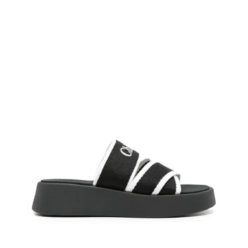 Chloé , Black Crossed Linen Sandals ,Black female, Sizes: