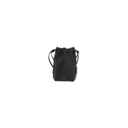Chloé , Black Hammered Leather Bucket Bag with Gold Hardware and Removable Chain Strap ,Black female, Sizes: ONE SIZE