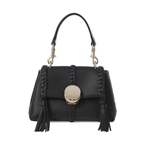 Chloé , Black Leather Bag with Metallic Closure ,Black female, Sizes: ONE SIZE