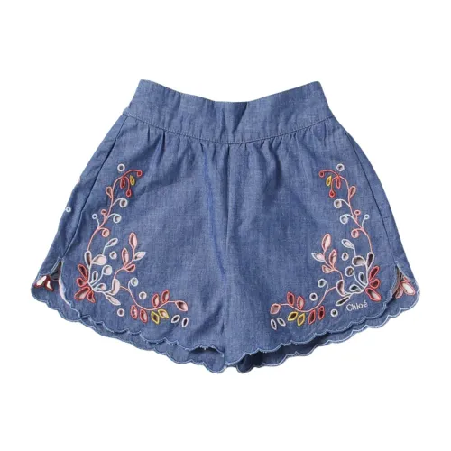 Chloé , Blue Denim Kids Shorts with Intricate Multicolor Details ,Blue female, Sizes: