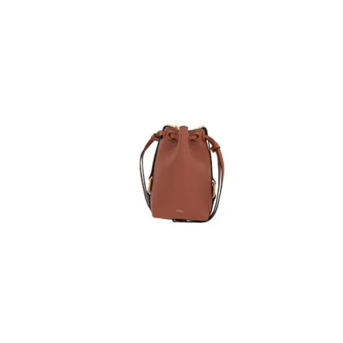 Chloé , Brown Hammered Leather Bucket Bag with Gold Hardware ,Brown female, Sizes: ONE SIZE