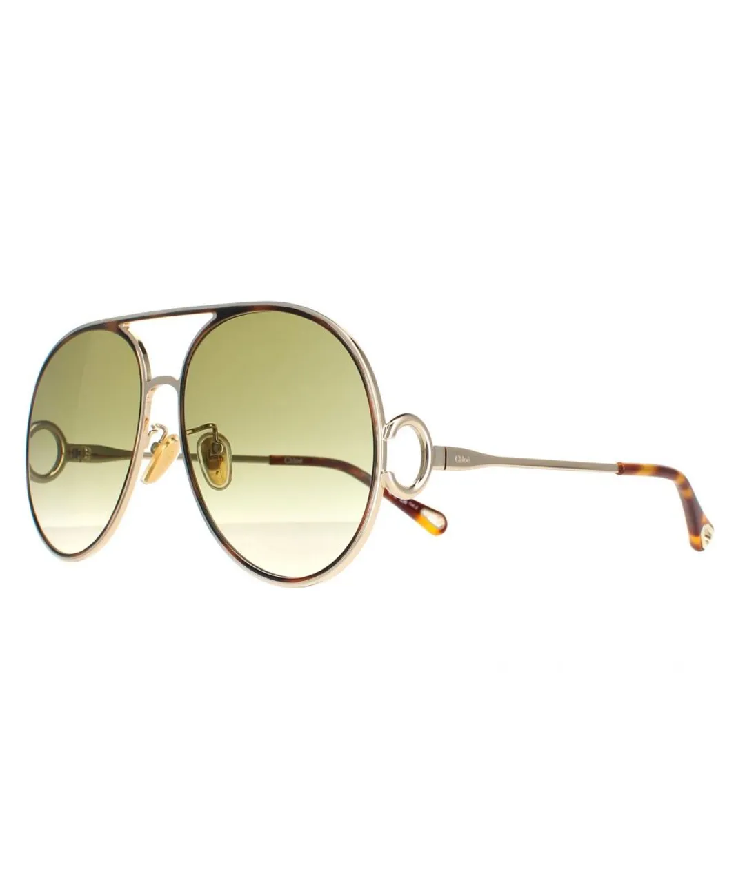 Chloé Chloe Aviator Womens Gold Blue Brown Gradient Sunglasses Metal (archived) - One