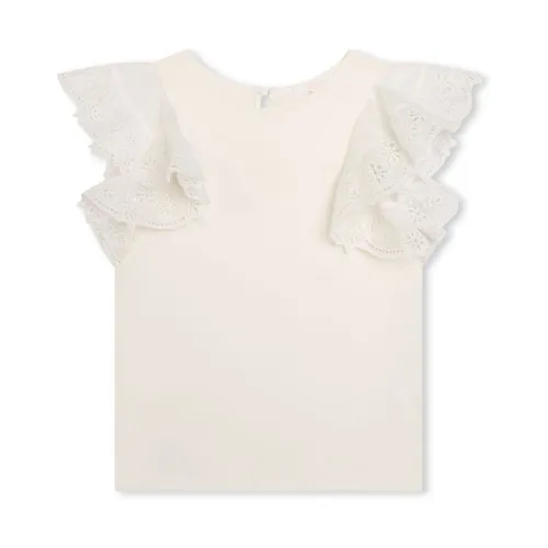 Chloé , Cotton Ruffled T-shirt ,White female, Sizes: